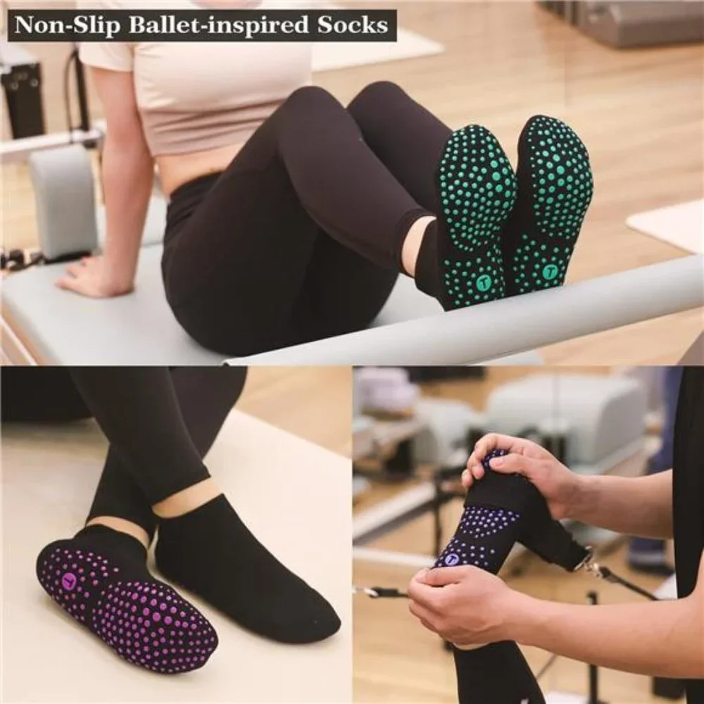 4 Pairs Women's Pilates Socks Cushioned Ankle Grippy Non Slip Socks, Black
